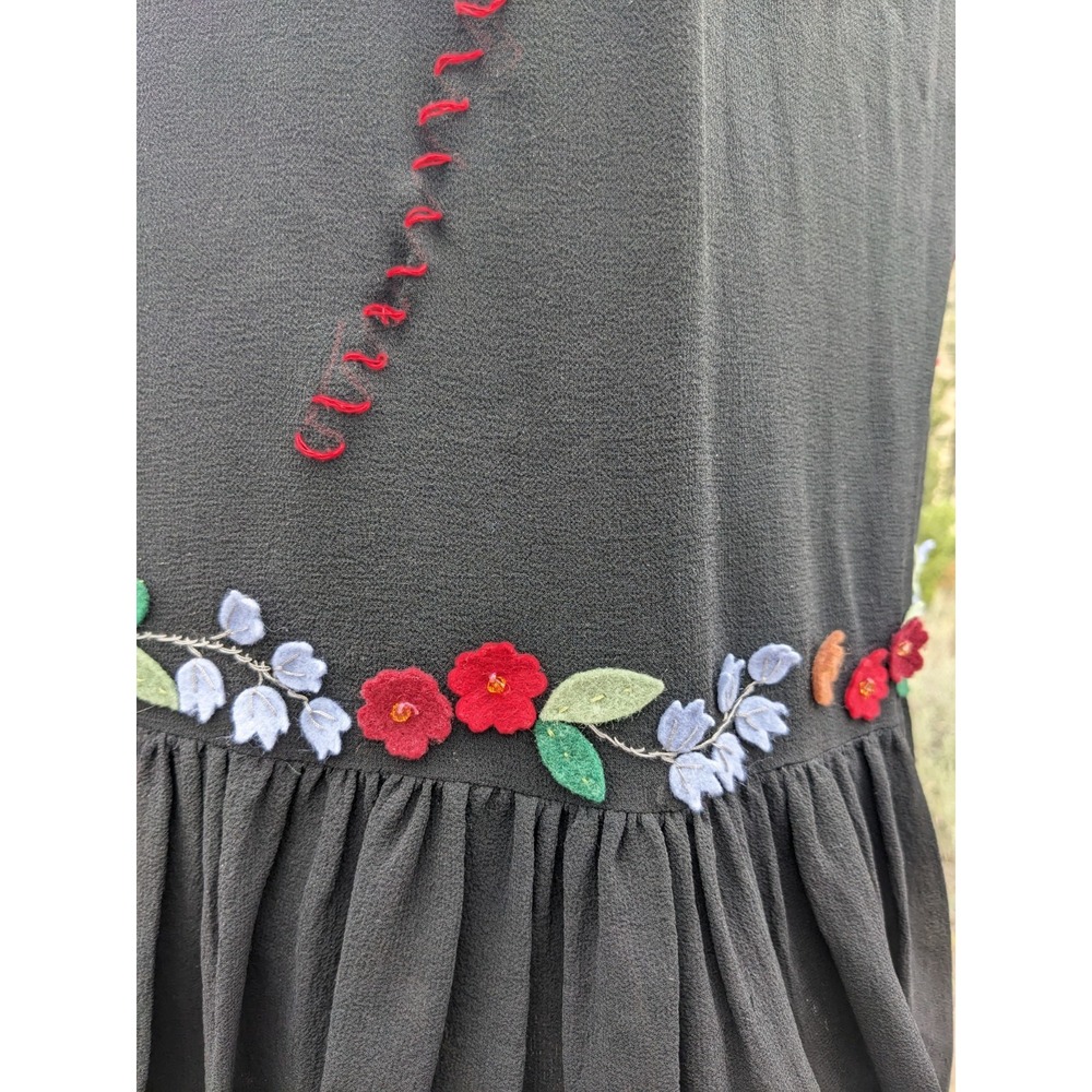 Vintage Y2K Sue Wong Black Silk Floral Applique Dress 8 Whimsigoth Embroidered - Picture 10 of 16